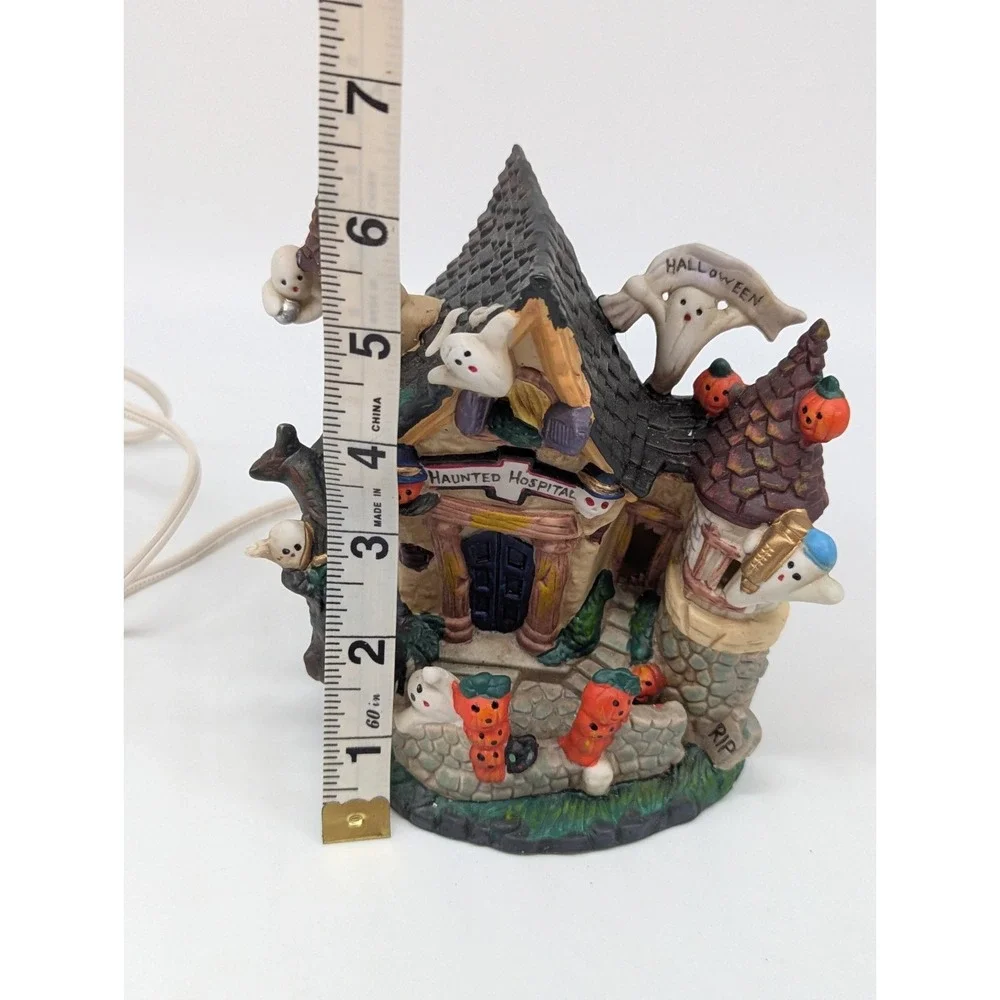 Vtg Spooky Hollow Haunt Hospital Porcelain Halloween Village Lighted House Town